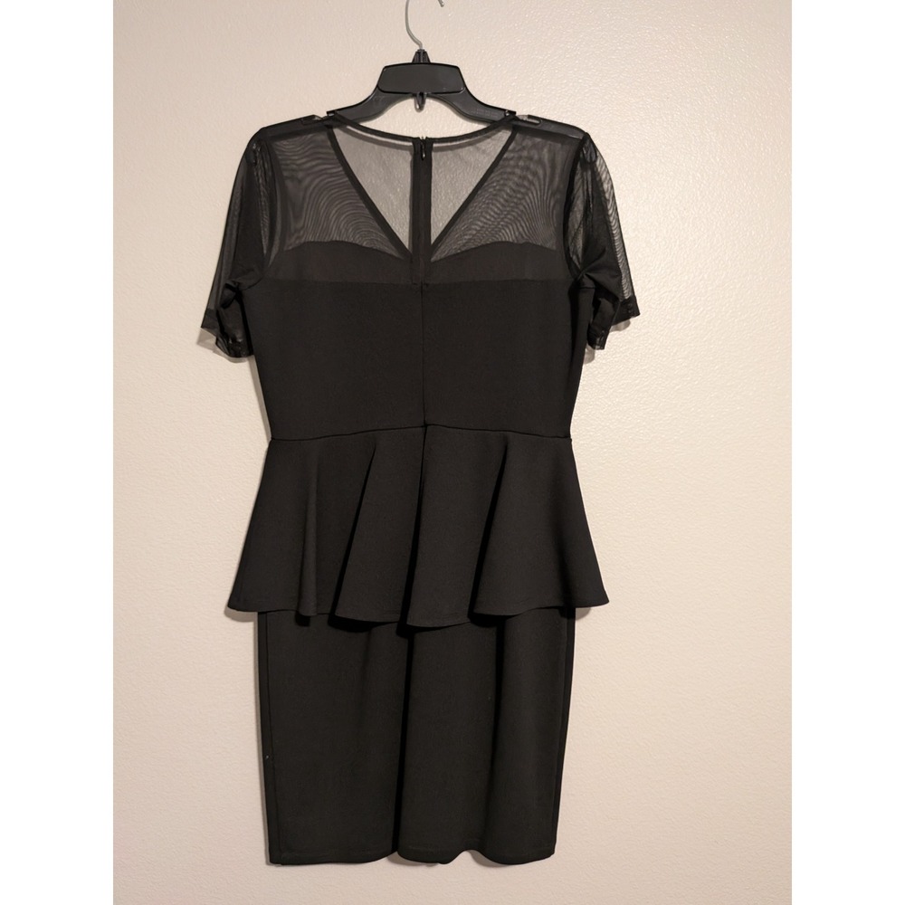 Enfocus Studio Womens Black Peplum Dress Sheer Mesh Short Sleeve Size 8 62073